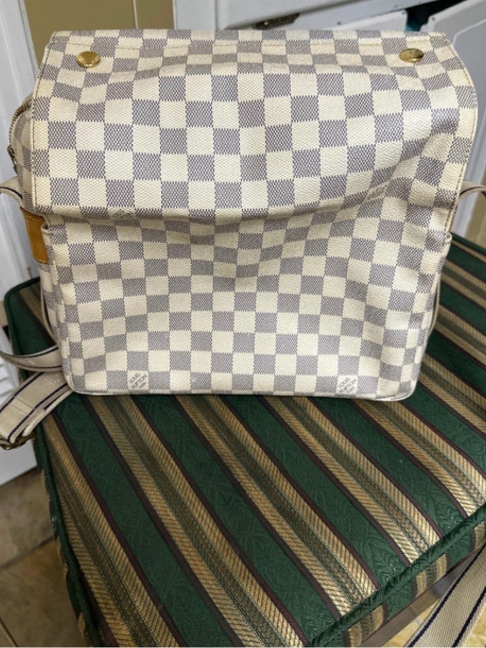 Louis Vuitton Cream and Gray Checkered Crossbody Bag
